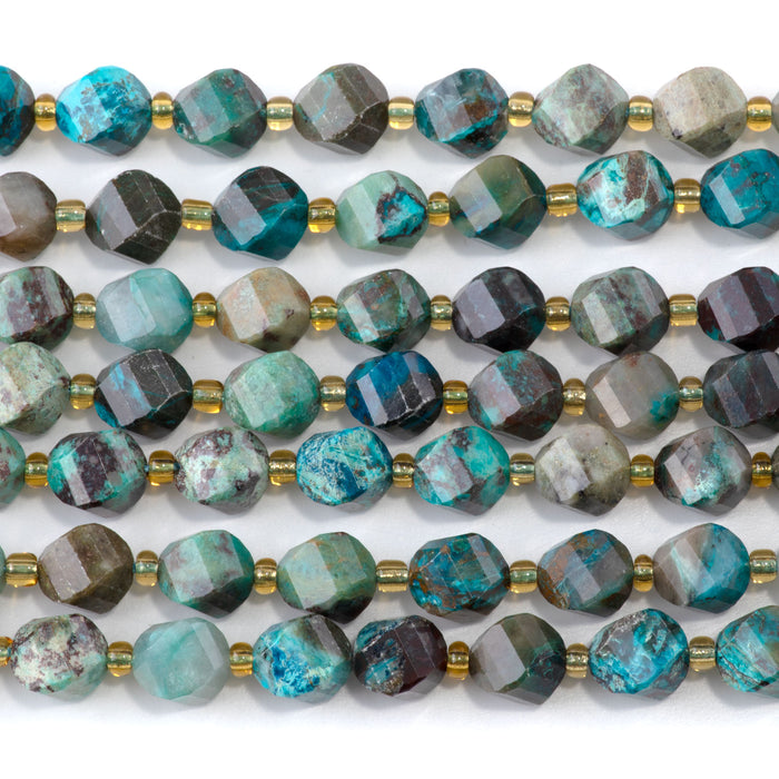 Chrysocolla 7x8mm Faceted Swirl Oval - 15-16 Inch