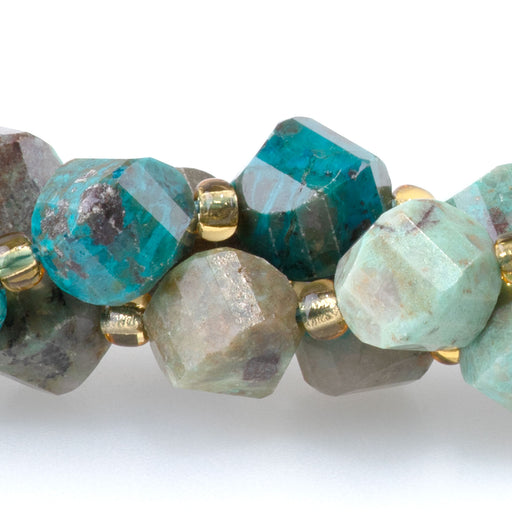 This is a Dakota Stones 7x8mm Chrysocolla Swirl Gemstone strand with faceted oval beads in 15-16 inch strand.