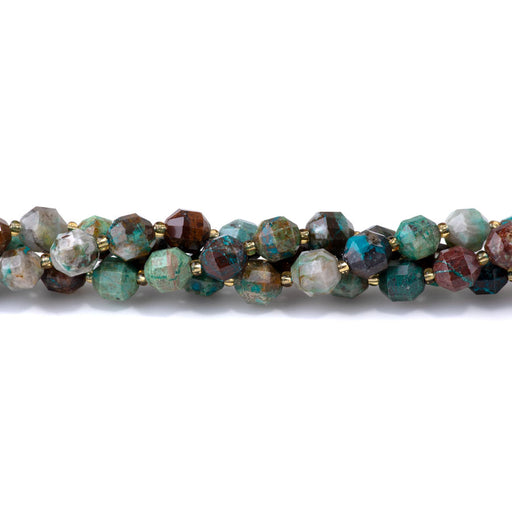 This is a Dakota Stones 8mm Chrysocolla Energy Prism Gemstone strand with faceted beads in 15-16 inch strand.