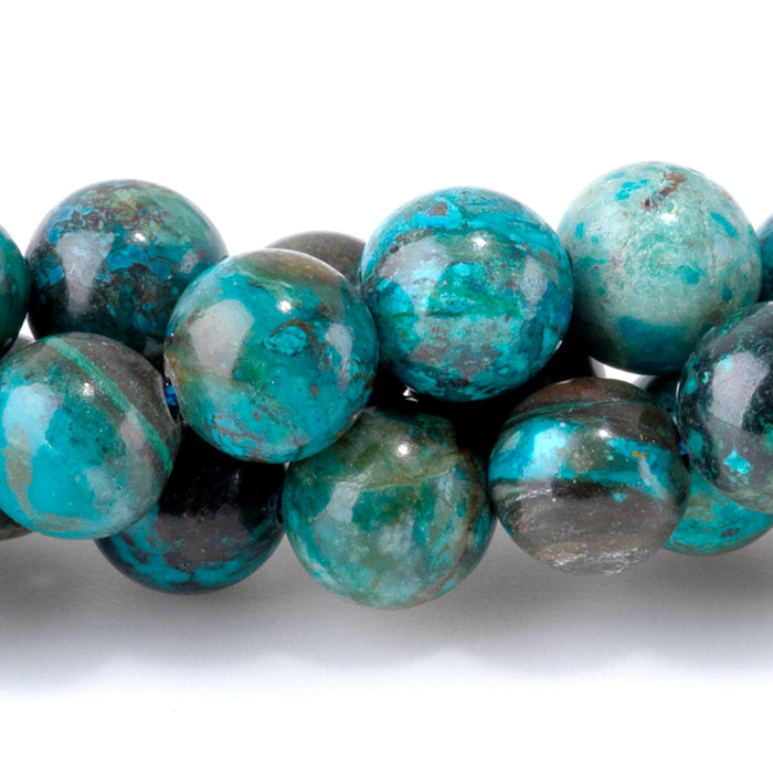 Peruvian Chrysocolla 8mm Round A Grade - 15-16 Inch