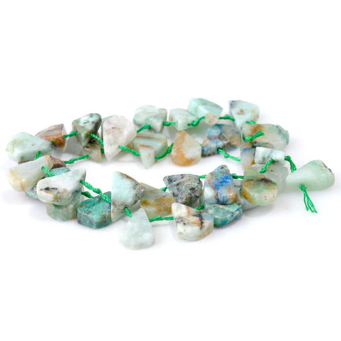 Chrysocolla Azurite Quartz 9x13-12x16mm Top Drill Irregular Flat Drop - 15-16 Inch