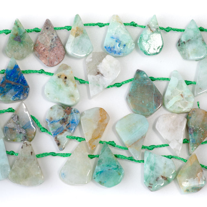 Chrysocolla Azurite Quartz 9x13-12x16mm Top Drill Irregular Flat Drop - 15-16 Inch