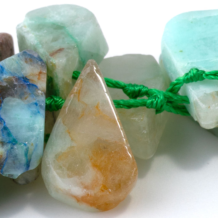 Chrysocolla Azurite Quartz 9x13-12x16mm Top Drill Irregular Flat Drop - 15-16 Inch