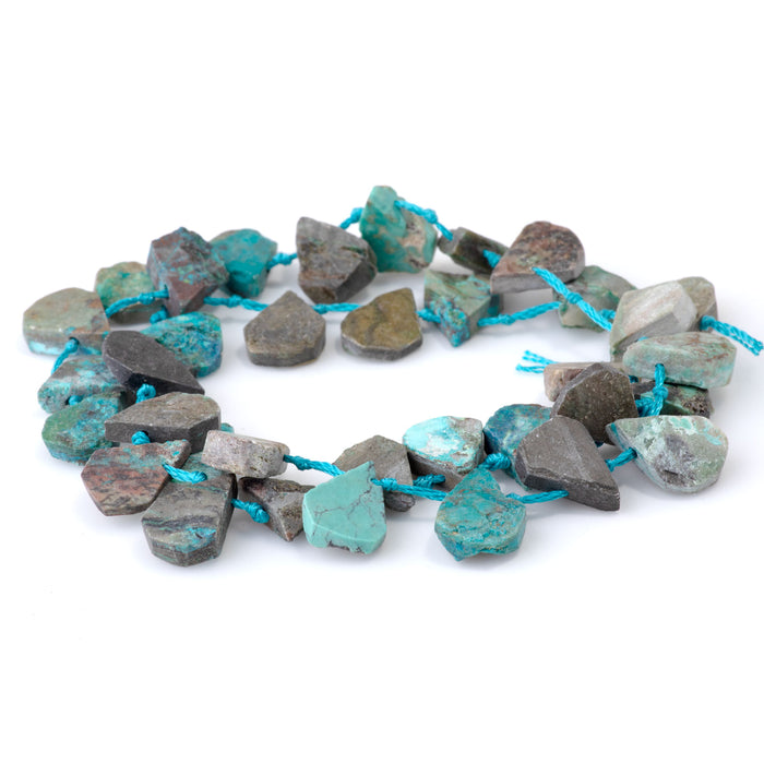 Peruvian Chrysocolla 9x13-12x16mm Top Drill Irregular Flat Drop - 15-16 Inch