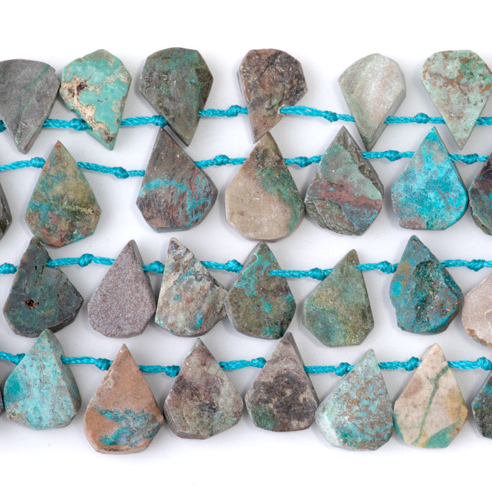 Peruvian Chrysocolla 9x13-12x16mm Top Drill Irregular Flat Drop - 15-16 Inch