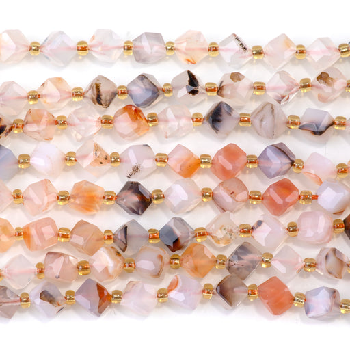 This is a Dakota Stones 6x8mm Dendritic Agate Corner Gemstone strand with table-cut cube beads in 15-16 inch strand.