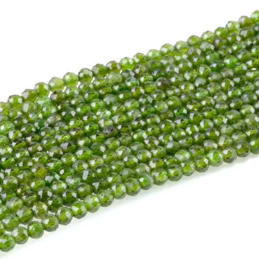 This is a Dakota Stones 3mm Diopside Gemstone strand with AAA grade faceted round beads in 15-16 inch strand.
