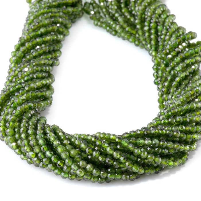 This is a Dakota Stones 3mm Diopside Gemstone strand with AAA grade faceted round beads in 15-16 inch strand.