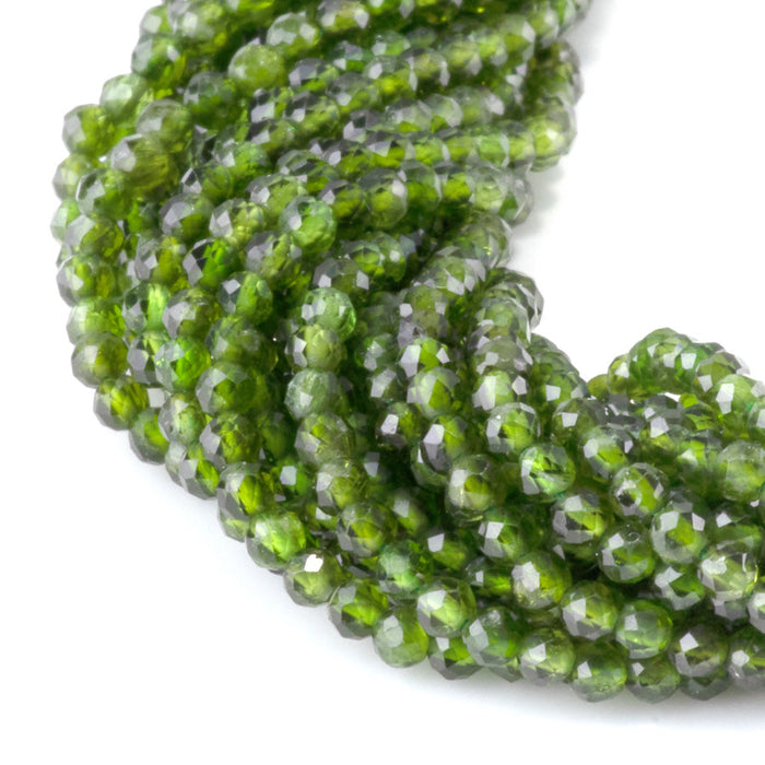 This is a Dakota Stones 3mm Diopside Gemstone strand with AAA grade faceted round beads in 15-16 inch strand.