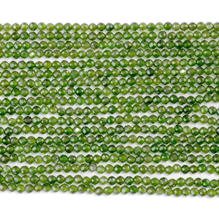This is a Dakota Stones 3mm Diopside Gemstone strand with AAA grade faceted round beads in 15-16 inch strand.