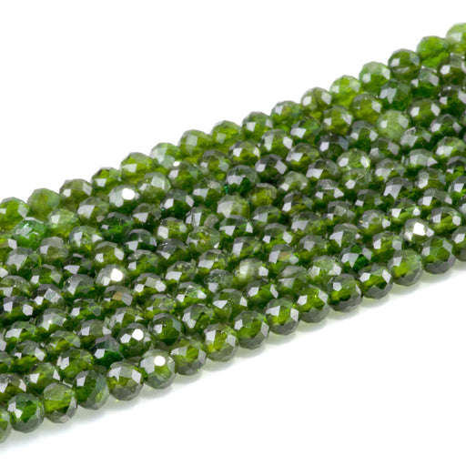This is a Dakota Stones 4mm Diopside Gemstone strand with AA grade faceted round beads in 15-16 inch strand.