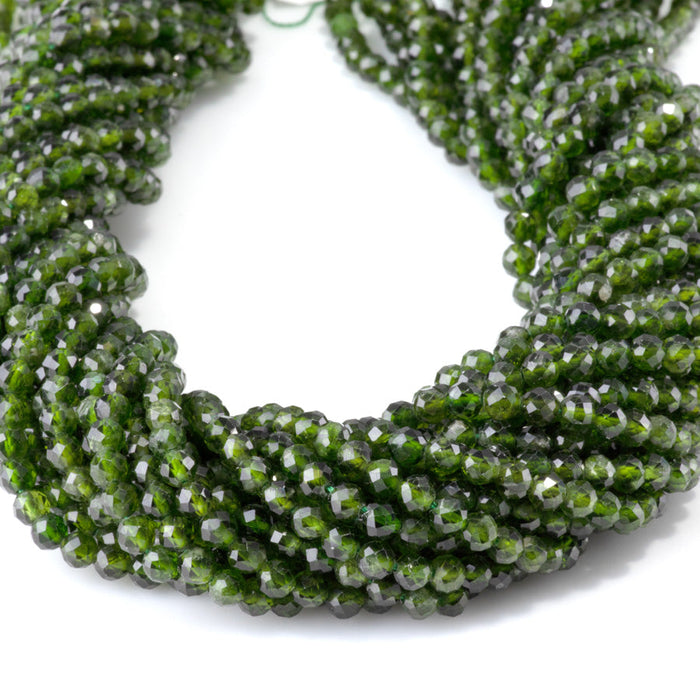 This is a Dakota Stones 4mm Diopside Gemstone strand with AA grade faceted round beads in 15-16 inch strand.
