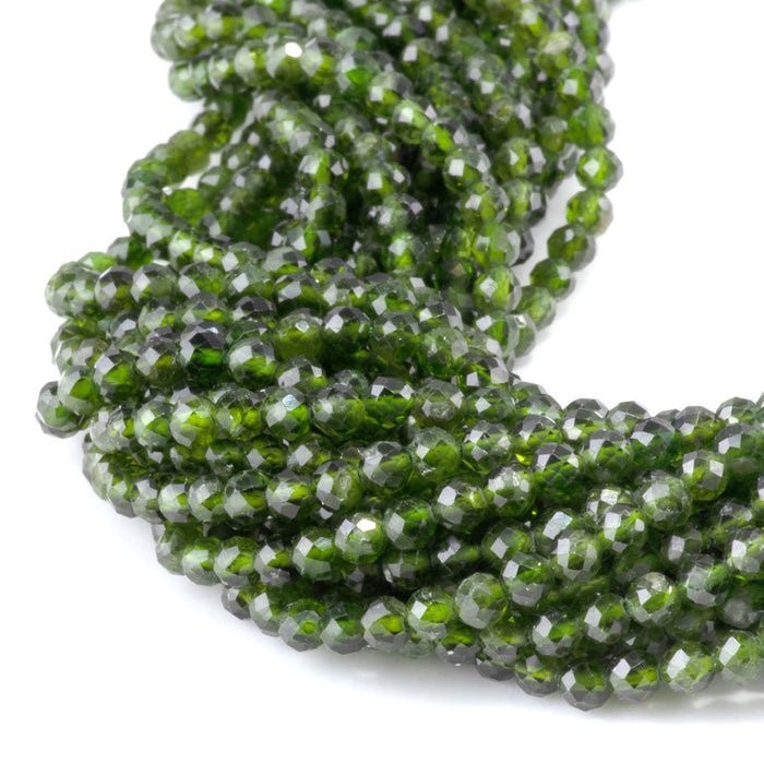 This is a Dakota Stones 4mm Diopside Gemstone strand with AA grade faceted round beads in 15-16 inch strand.