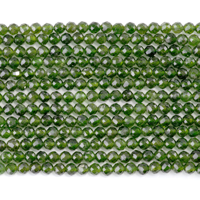 This is a Dakota Stones 4mm Diopside Gemstone strand with AA grade faceted round beads in 15-16 inch strand.