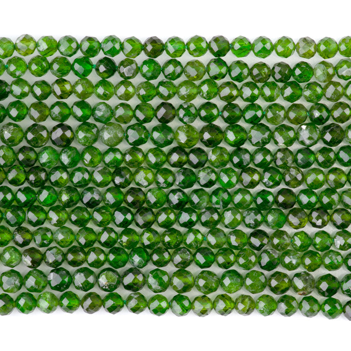 This is a Dakota Stones 4mm Diopside Gemstone strand with AA grade faceted round beads in 15-16 inch strand.