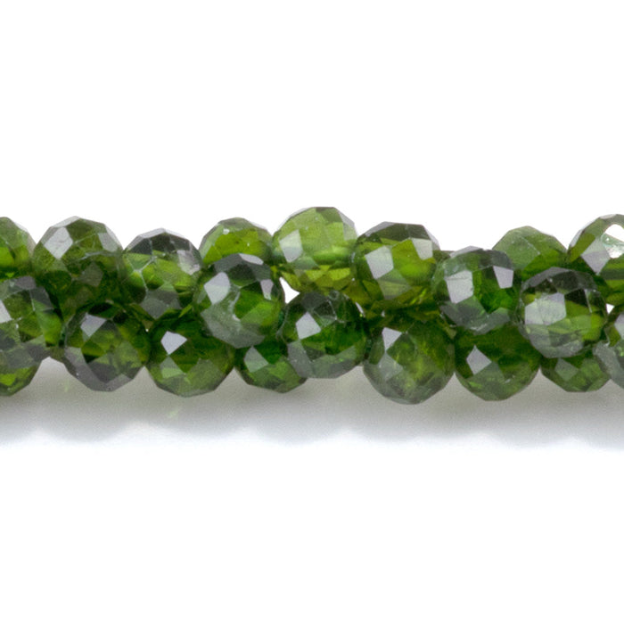 This is a Dakota Stones 4mm Diopside Gemstone strand with AA grade faceted round beads in 15-16 inch strand.