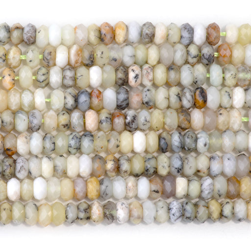 This is a Dakota Stones 3x6mm Dendritic Opal Gemstone strand with faceted rondelle beads in 15-16 inch strand.