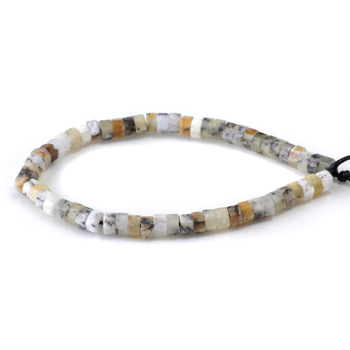 This is a Dakota Stones 6mm Dendritic Opal Large Hole Gemstone strand with faceted hexagon beads in 8 inch strand.