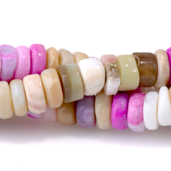 Opal (Dyed) 6-7mm Pink & Brown Irregular Heishi - 8 Inch
