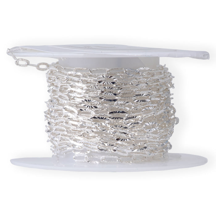 3x6mm Kinked Paperclip Cable Chain in Silver Plated Brass - 15 Foot Spool