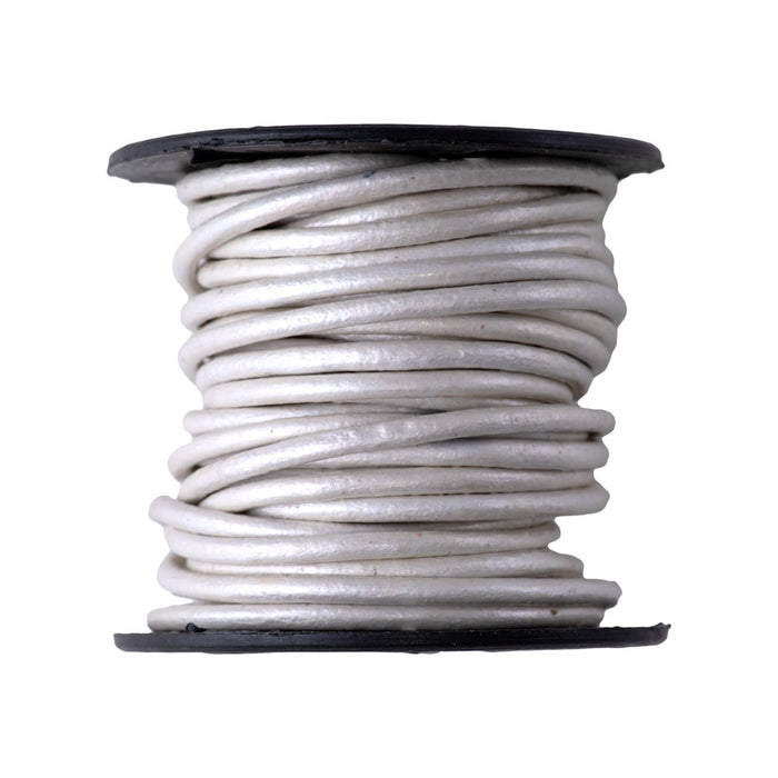 2mm Round Leather Cord in Pearl - 5 Meter Spool