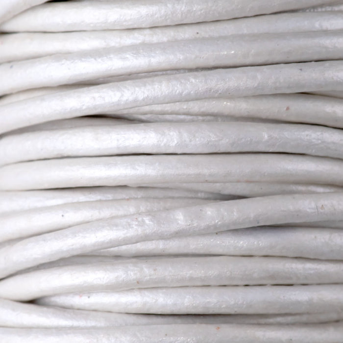 2mm Round Leather Cord in Pearl - 5 Meter Spool