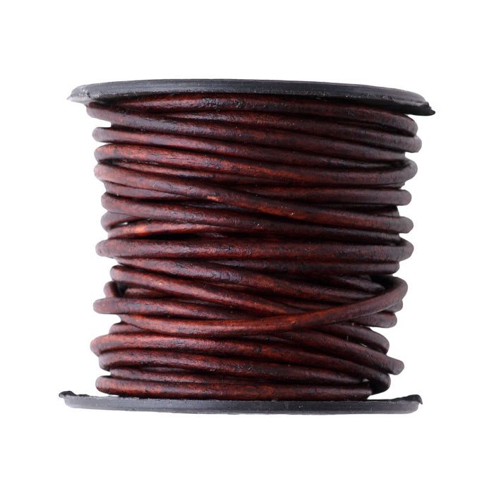 2mm Round Leather Cord in Natural Antique Brown - 5 Meter Spool