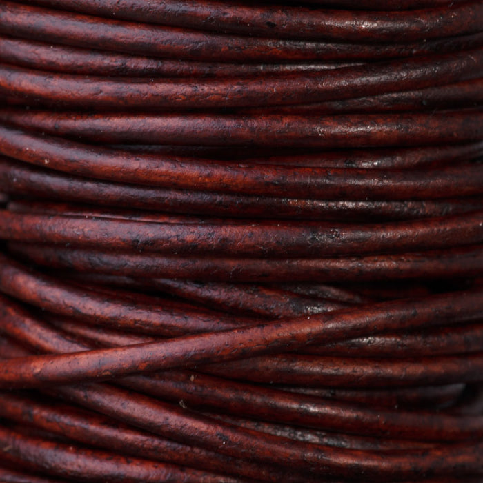 2mm Round Leather Cord in Natural Antique Brown - 5 Meter Spool