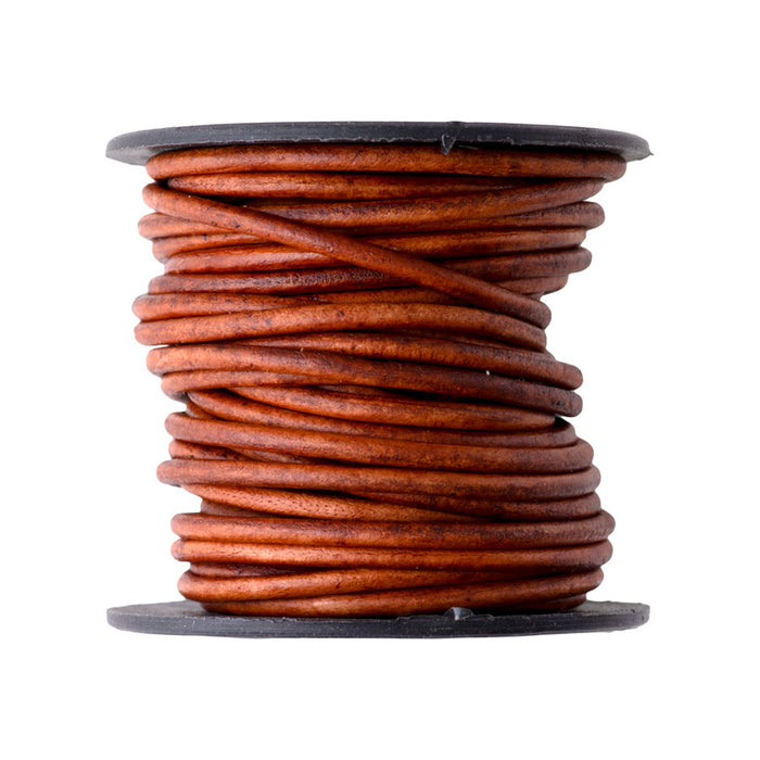 2mm Round Leather Cord in Natural Light Brown - 5 Meter Spool