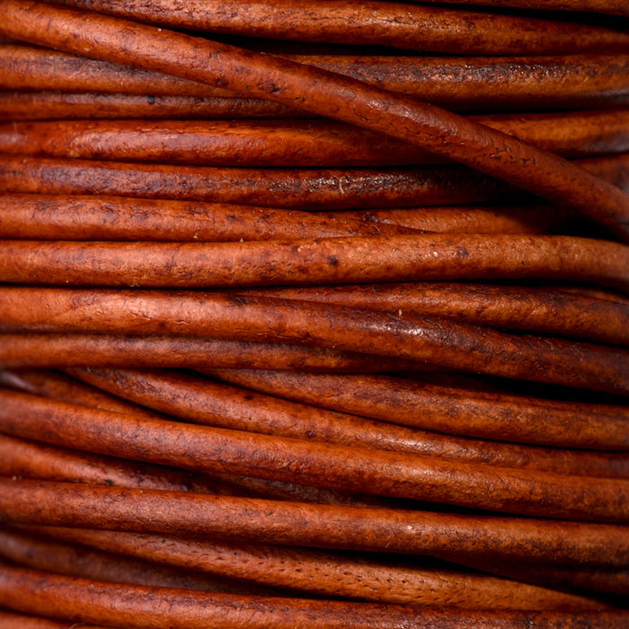 2mm Round Leather Cord in Natural Light Brown - 5 Meter Spool