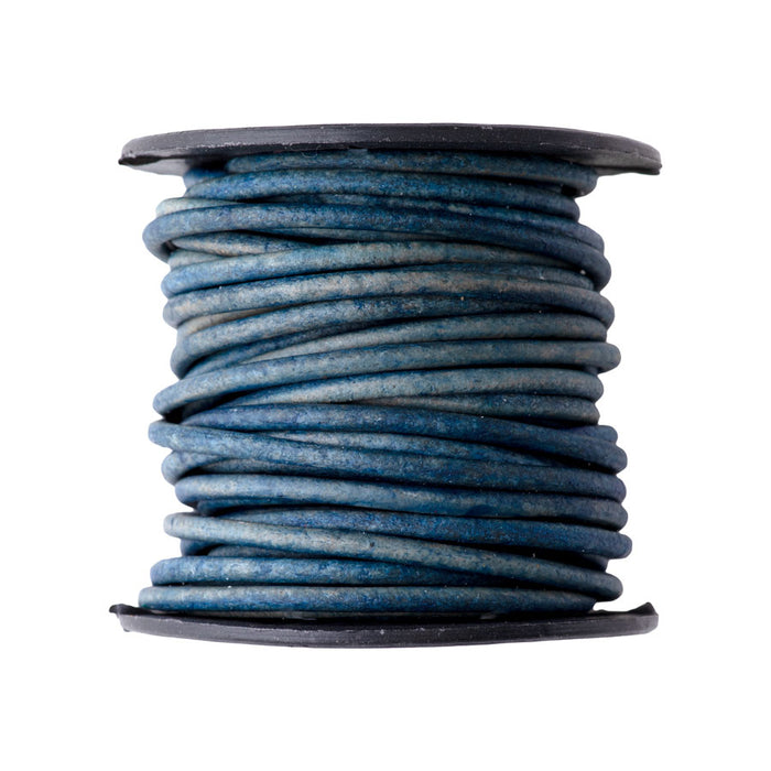 2mm Round Leather Cord in Natural Blue - 5 Meter Spool