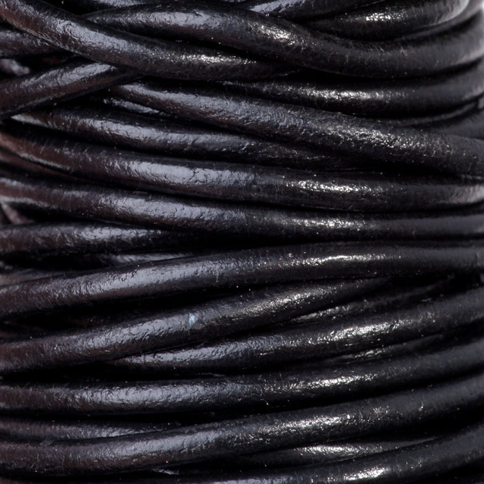 2mm Round Leather Cord in Natural Black - 5 Meter Spool