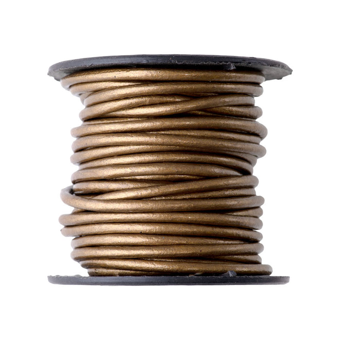 2mm Round Leather Cord in Metallic Tota Gold - 5 Meter Spool