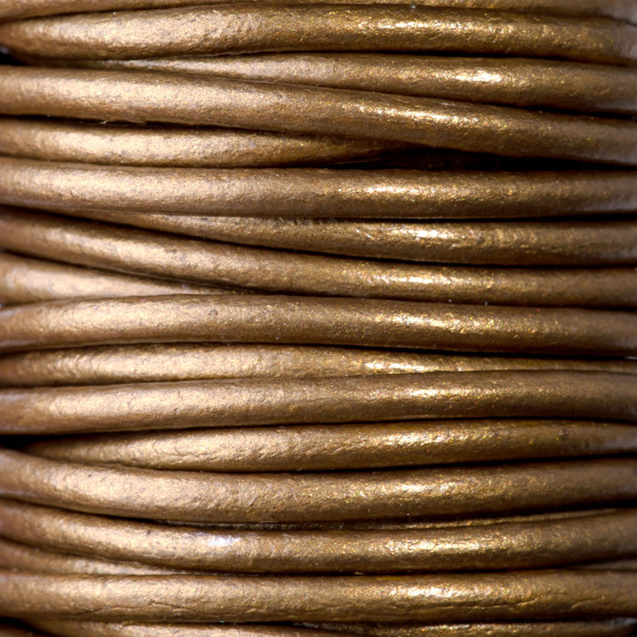 2mm Round Leather Cord in Metallic Tota Gold - 5 Meter Spool