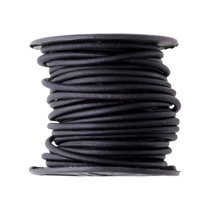 2mm Round Leather Cord in Black - 5 Meter Spool