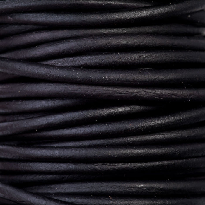 2mm Round Leather Cord in Black - 5 Meter Spool