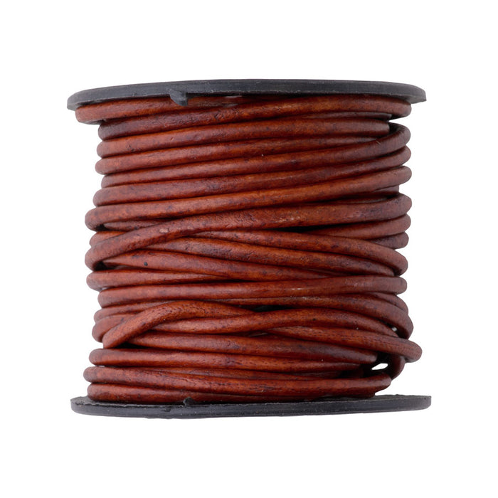 2mm Round Leather Cord in Natural Red Brown - 5 Meter Spool