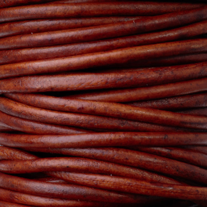 2mm Round Leather Cord in Natural Red Brown - 5 Meter Spool