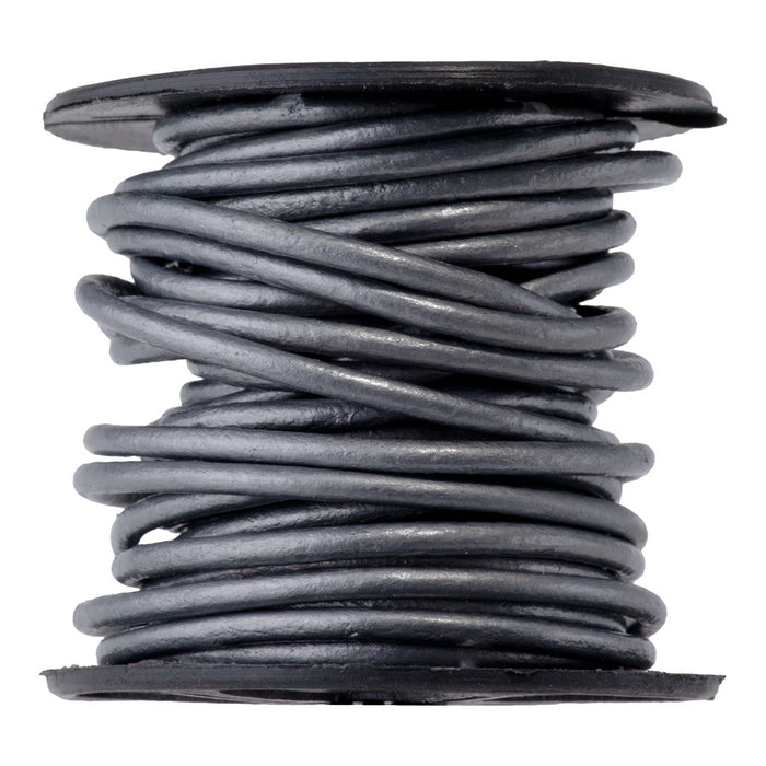 2mm Round Leather Cord in Metallic Gray - 5 Meter Spool