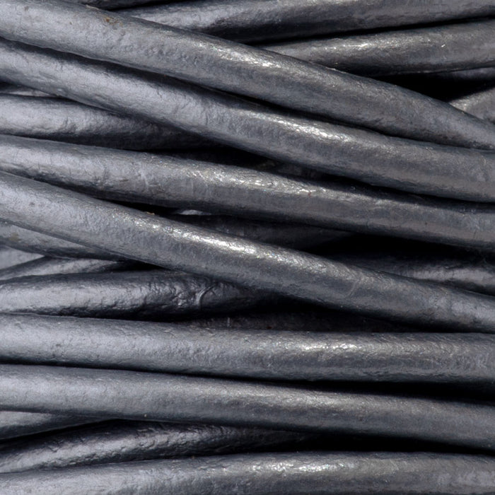 2mm Round Leather Cord in Metallic Gray - 5 Meter Spool