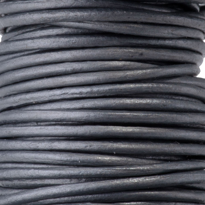 1mm Round Leather Cord in Metallic Gray - 5 Meter Spool