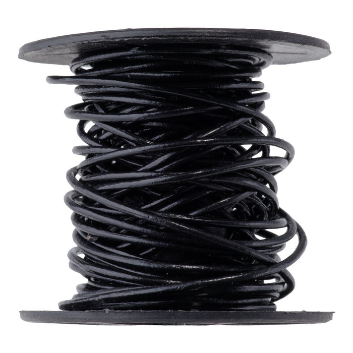 1mm Round Leather Cord in Black - 5 Meter Spool