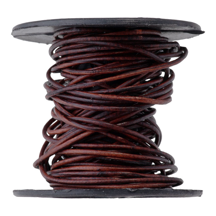 1mm Round Leather Cord in Natural Antique Brown - 5 Meter Spool