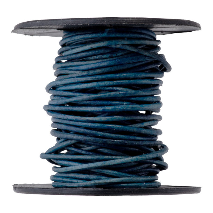 1mm Round Leather Cord in Natural Blue - 5 Meter Spool