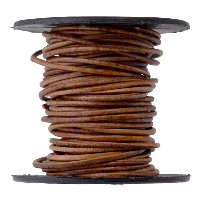 1mm Round Leather Cord in Natural Light Brown - 5 Meter Spool