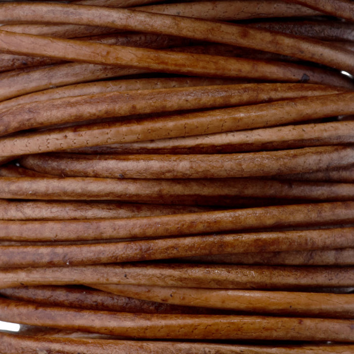 1mm Round Leather Cord in Natural Light Brown - 5 Meter Spool