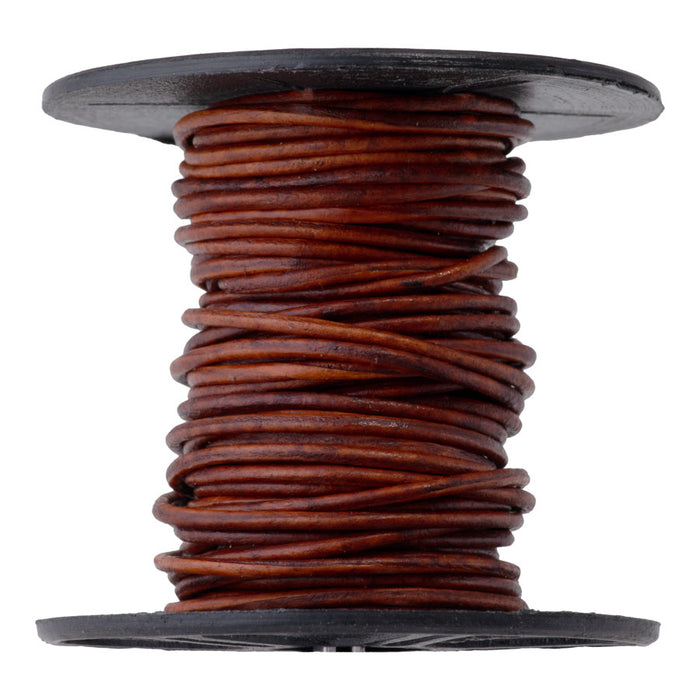 1mm Round Leather Cord in Natural Red Brown - 5 Meter Spool