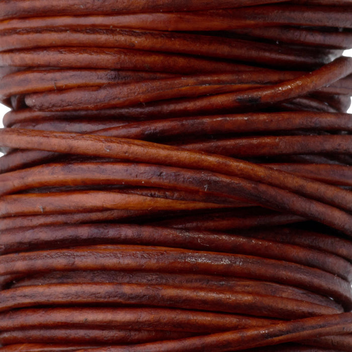 1mm Round Leather Cord in Natural Red Brown - 5 Meter Spool