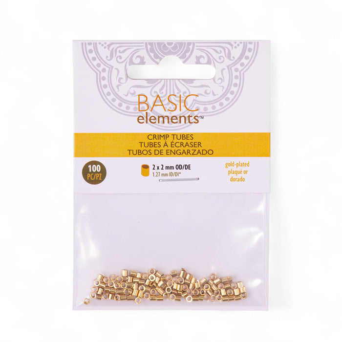 Crimp Tube 2x2mm - 100 pcs - Gold Plated