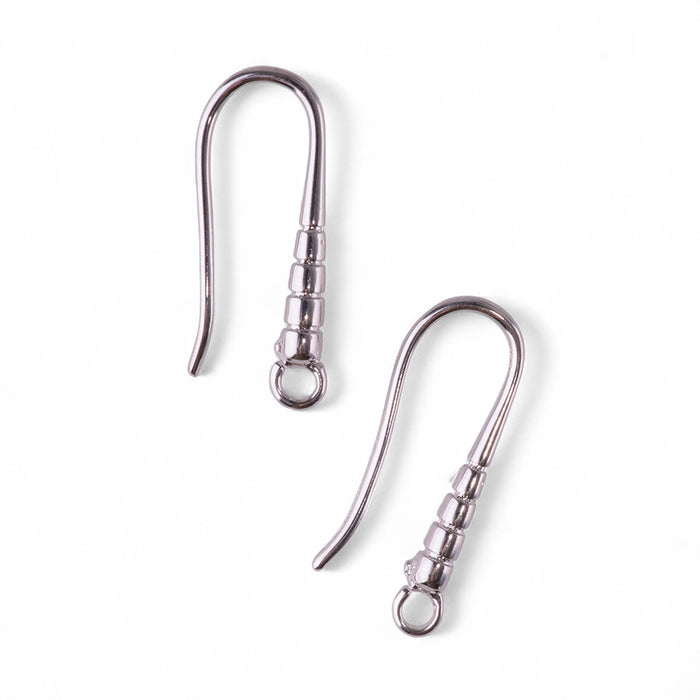 20mm Rhodium Plated French Hook Ear Wire with Loop - 5 Pairs